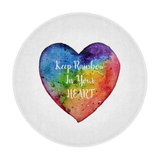Cute Waterverf Rainbow Heart Snijplank (Voorkant)