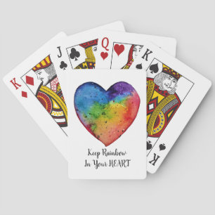 Cute Waterverf Rainbow Heart Speelkaarten