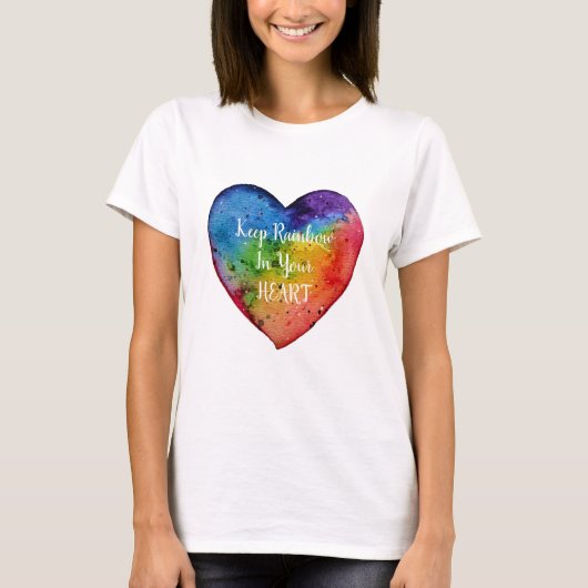 Cute Waterverf Rainbow Heart T-shirt (Voorkant)