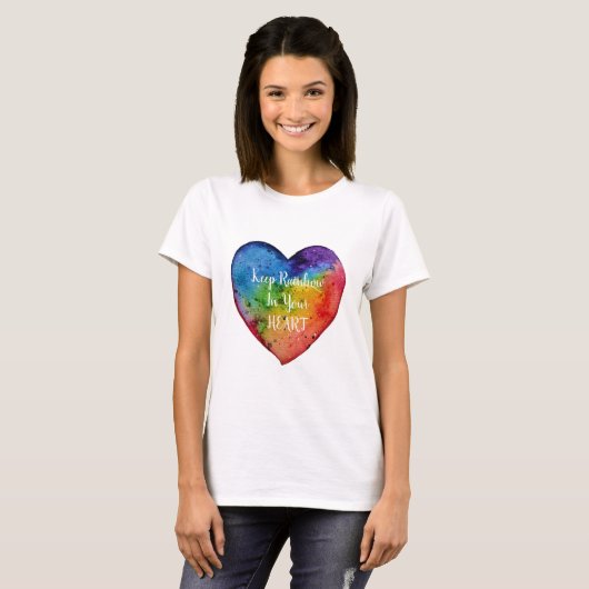 Cute Waterverf Rainbow Heart T-shirt (Voorkant volledig)