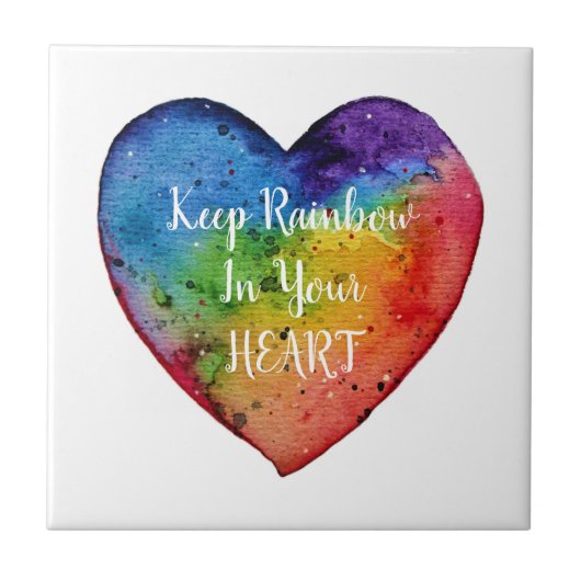 Cute Waterverf Rainbow Heart Tegeltje (Voorkant)