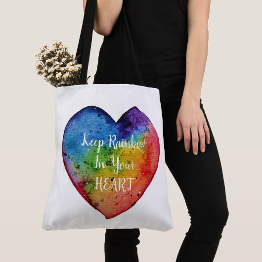 Cute Waterverf Rainbow Heart Tote Bag (Dichtbij)