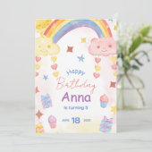 Cute Waterverf Rainbow, Sun and Clouds Birthday Kaart (Staand voorkant)