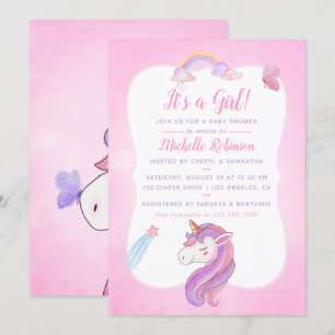 Cute Waterverf Rainbow Unicorn Baby Girl Shower Kaart