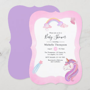 Cute Waterverf Rainbow Unicorn Baby Girl Shower Kaart