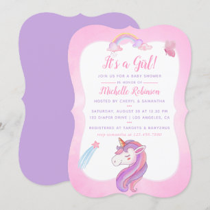 Cute Waterverf Rainbow Unicorn Baby Girl Shower Kaart