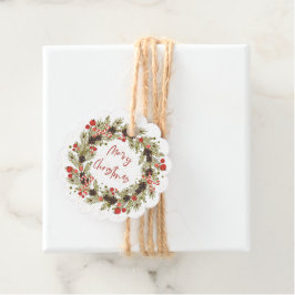 Cute Waterverf Red Berries Wreath Merry Kerstmis Bedankjes Labels