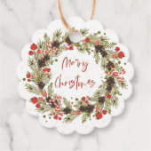Cute Waterverf Red Berries Wreath Merry Kerstmis Bedankjes Labels (Voorkant)