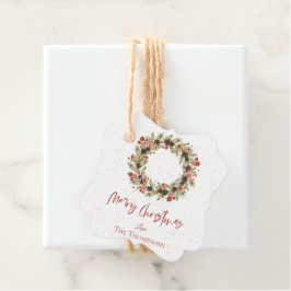 Cute Waterverf Red Berries Wreath Merry Kerstmis Bedankjes Labels
