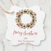 Cute Waterverf Red Berries Wreath Merry Kerstmis Bedankjes Labels (Voorkant)