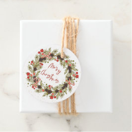 Cute Waterverf Red Berries Wreath Merry Kerstmis Bedankjes Labels