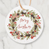 Cute Waterverf Red Berries Wreath Merry Kerstmis Bedankjes Labels (Voorkant)