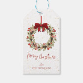 Cute Waterverf Red Berries Wreath Merry Kerstmis Cadeaulabel (Voorkant)