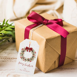 Cute Waterverf Red Berries Wreath Merry Kerstmis Cadeaulabel