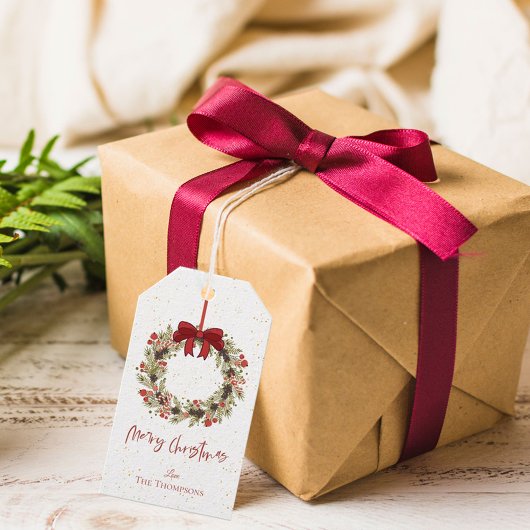 Cute Waterverf Red Berries Wreath Merry Kerstmis Cadeaulabel