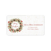 Cute Waterverf Red Berries Wreath Merry Kerstmis Etiket (Voorkant)
