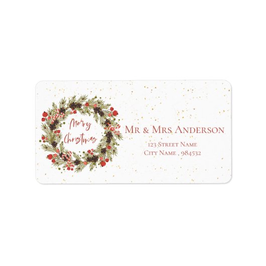 Cute Waterverf Red Berries Wreath Merry Kerstmis Etiket (Voorkant)