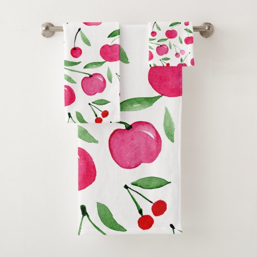 Cute waterverf red cherries patroon bad handdoek (Insitu)