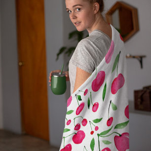 Cute waterverf red cherries patroon fleece deken