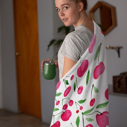 Cute waterverf red cherries patroon fleece deken