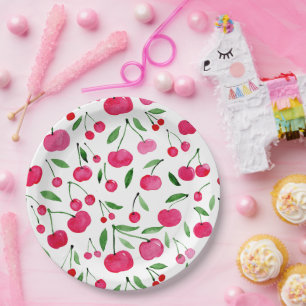 Cute waterverf red cherries patroon papieren bordje