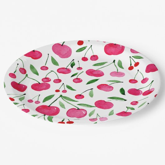 Cute waterverf red cherries patroon papieren bordje (Gekanteld)