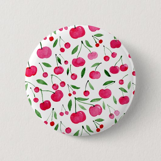 Cute waterverf red cherries patroon ronde button 5,7 cm (Voorkant)