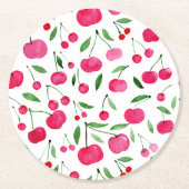 Cute waterverf red cherries patroon ronde kartonnen onderzetter (Voorkant)