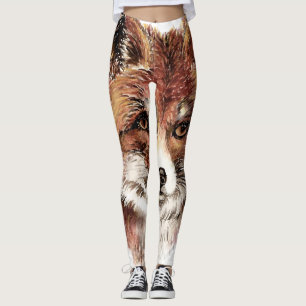 Cute Waterverf Red Fox Animal Head Patroon Leggings