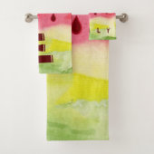 Cute Waterverf Red Green Watermelon Monogram Kinde Bad Handdoek (Insitu)
