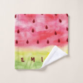 Cute Waterverf Red Green Watermelon Monogram Kinde Bad Handdoek (Wasdoekje)
