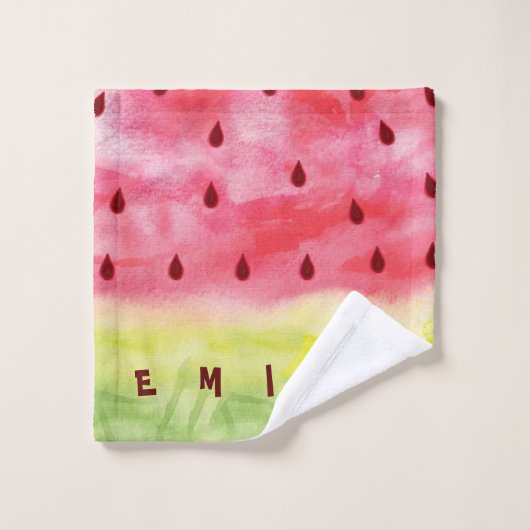 Cute Waterverf Red Green Watermelon Monogram Kinde Bad Handdoek (Wasdoekje)
