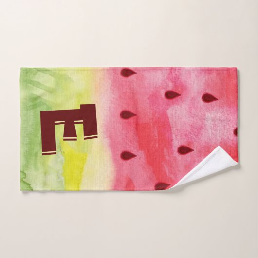 Cute Waterverf Red Green Watermelon Monogram Kinde Bad Handdoek (Handdoek)
