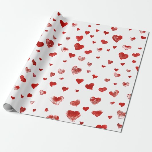 Cute Waterverf Red Hearts Cadeaupapier (Uitgerold)