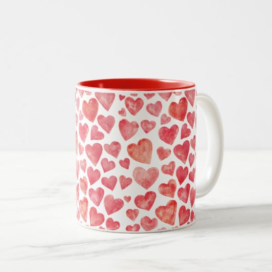 Cute Waterverf Red Valentijns Hearts Tweekleurige Koffiemok (Voorkant rechts)