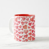 Cute Waterverf Red Valentijns Hearts Tweekleurige Koffiemok (Voorkant links)