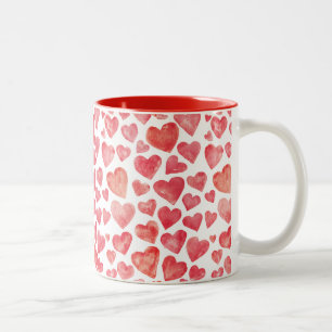 Cute Waterverf Red Valentijns Hearts Tweekleurige Koffiemok