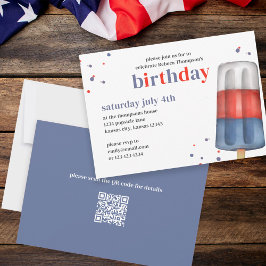 Cute Waterverf Red White Blue Popsial QR Code Kaart