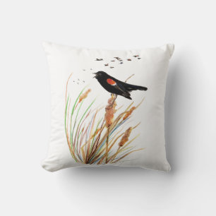 Cute Waterverf Red-Winged Blackbird Animal Natuur Kussen