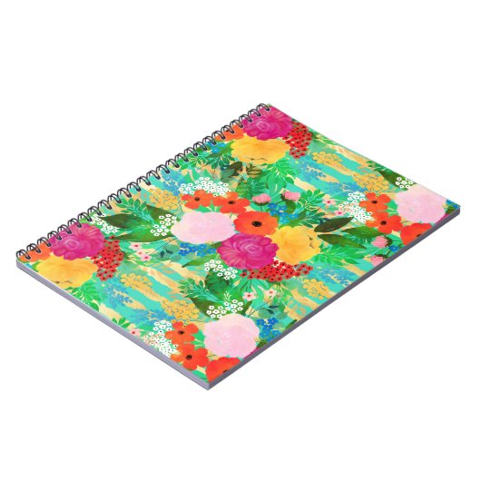 Cute Waterverf Red & Yellow Floral Biscay Green Notitieboek (Linkerzijde)