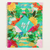 Cute Waterverf Red & Yellow Floral Biscay Green Planner (Voorkant)