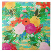 Cute Waterverf Red & Yellow Floral Biscay Green Tegeltje (Voorkant)