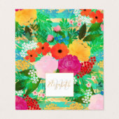 Cute Waterverf Red & Yellow Floral Biscay Green Visitekaartje (Buitenkant ongevouwen)