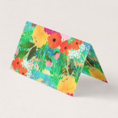 Cute Waterverf Red & Yellow Floral Biscay Green Visitekaartje (Achterkant)