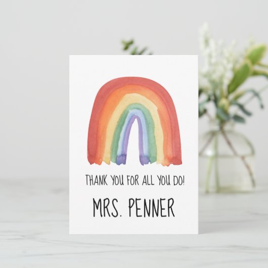 Cute waterverf regenboog bedankt sleutelhanger (Staand voorkant)