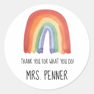Cute waterverf regenboog dank je cadeau ronde sticker