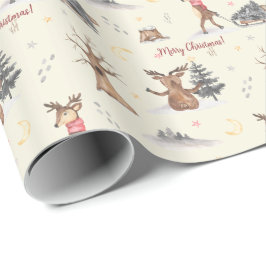 Cute Waterverf Reindeer Pulling kerst Sleigh Cadeaupapier