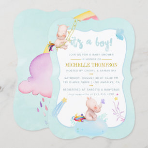 Cute Waterverf Rhino Unicorn Baby Boy Shower Kaart