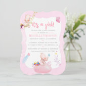 Cute Waterverf Rhino Unicorn Baby Girl Shower Kaart (Staand voorkant)