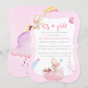 Cute Waterverf Rhino Unicorn Baby Girl Shower Kaart